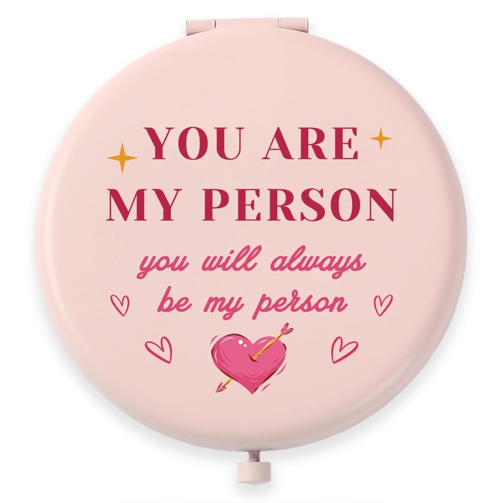 Pink Compact Mirror with Heart Design